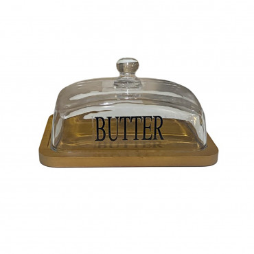 LUMINARC Cheese bowl dark wooden stand-glass lid